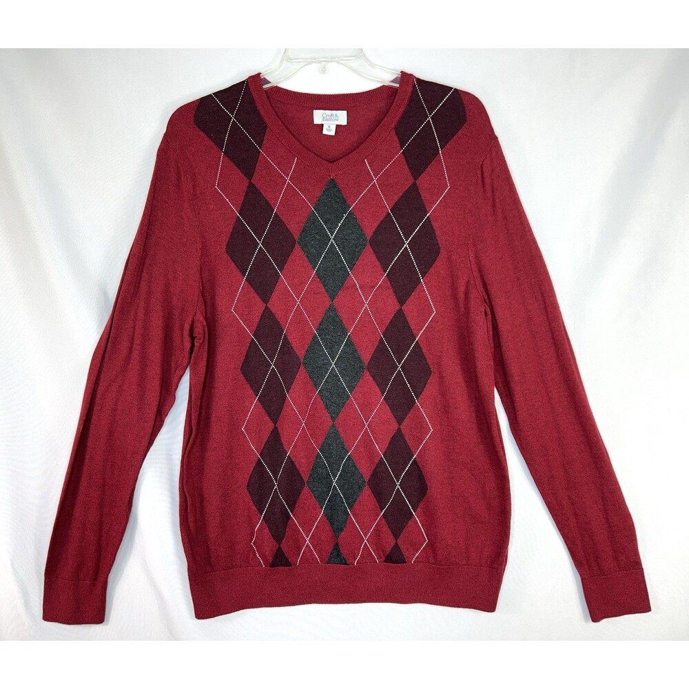 Croft And Barrow Men's Diamond Argyle Sweater Red Golf Size XL Preppy Tennis